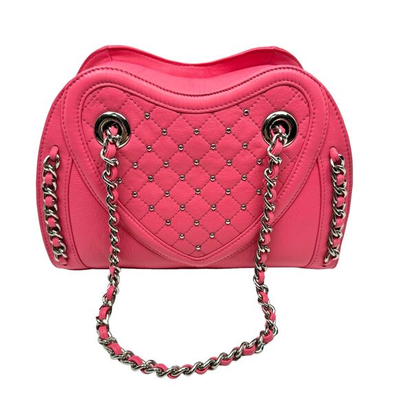 BODHI Monca Sweetheart Pink Leather Quilted Heart Chain Strap Small Bag Purse - Picture 1 of 10